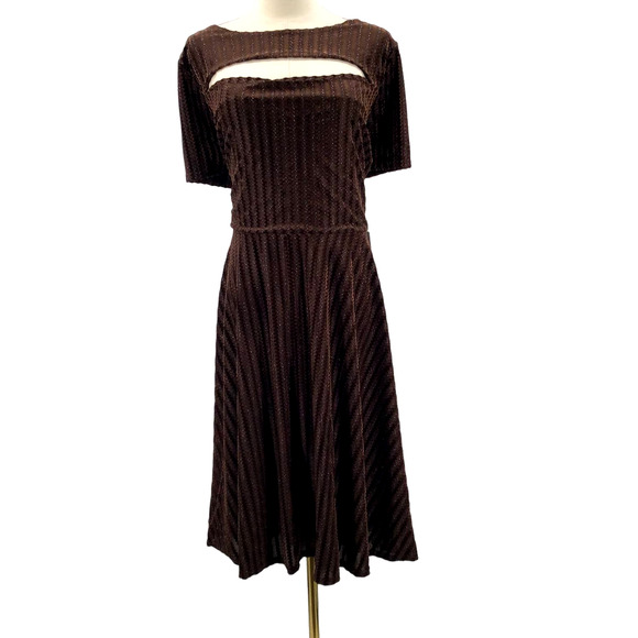 UNIQUE VINTAGE SZ M 6-8 brown zigzag metallic velvet swing retro dress NWT B116 - Picture 2 of 7